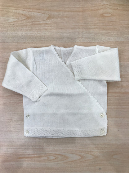 Cardigan Baby Lord in filo panna con chiusura ad incrocio