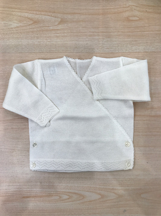 Cardigan Baby Lord in filo panna con chiusura ad incrocio