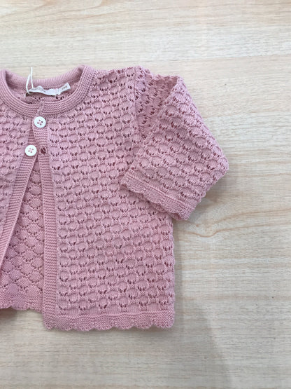 Cardigan PCS in filo rosa antico traforato con due piccoli bottoni
