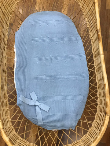 Coperta PCS in filo di cotone celeste con lavorazione e fiocco laterale