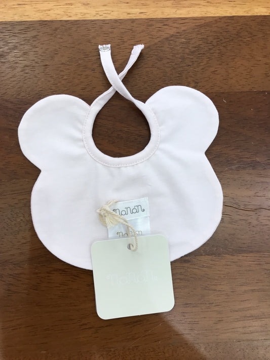 Bavetta Nanan in cotone a forma di orsetto a quadretti bianchi e rosa con orsetti