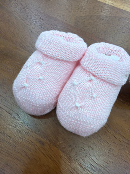 Babbucce Baby Lord in filo rosa con lavorazione di punto smock bianco