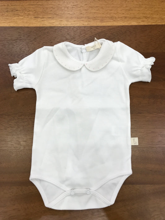 Body Baby Gi in cotone mezza manica con collo con pois rosa