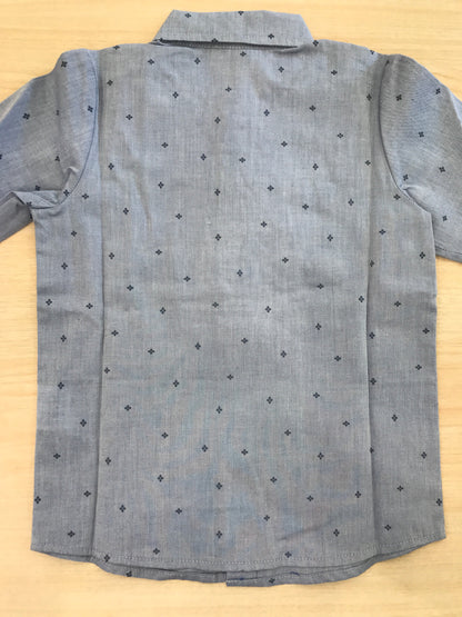 Camicia Jo Milano in cotone celeste con fiorellini blu manica lunga