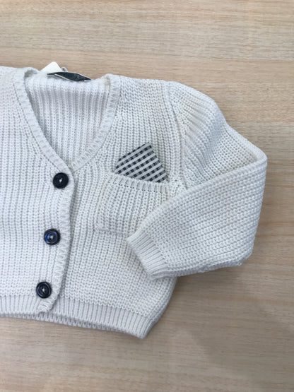 Cardigan Colibrì in filo manica lunga con bottoncini blu e taschino con pochette