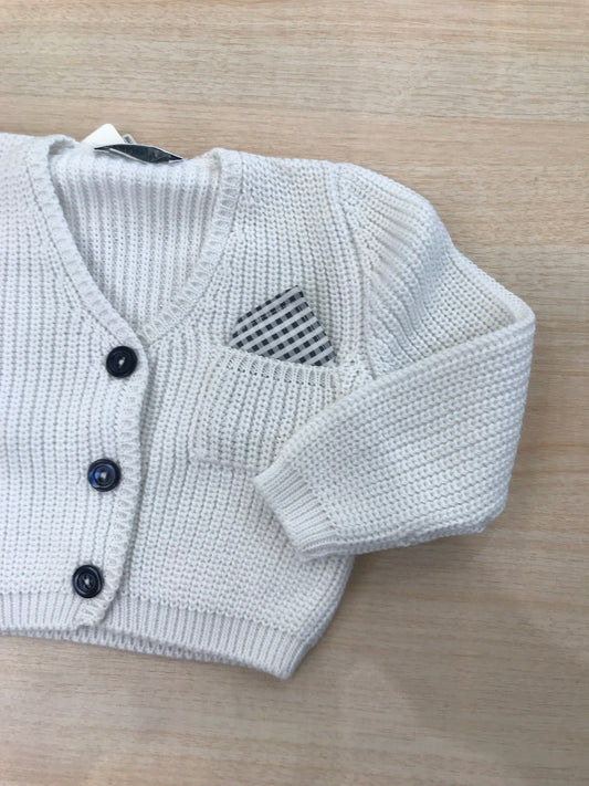 Cardigan Colibrì in filo manica lunga con bottoncini blu e taschino con pochette