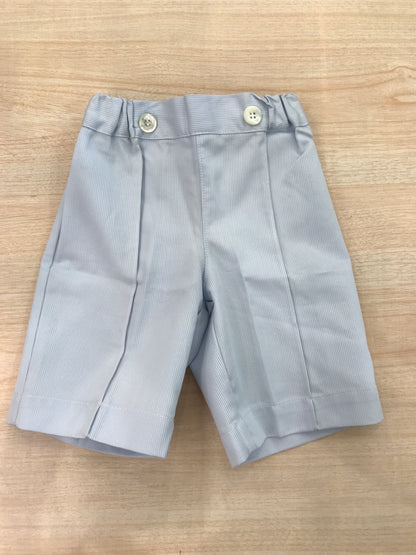 Pantalone Bebè di Almy in cotone celeste rigato con elastico in vita e bottoncini