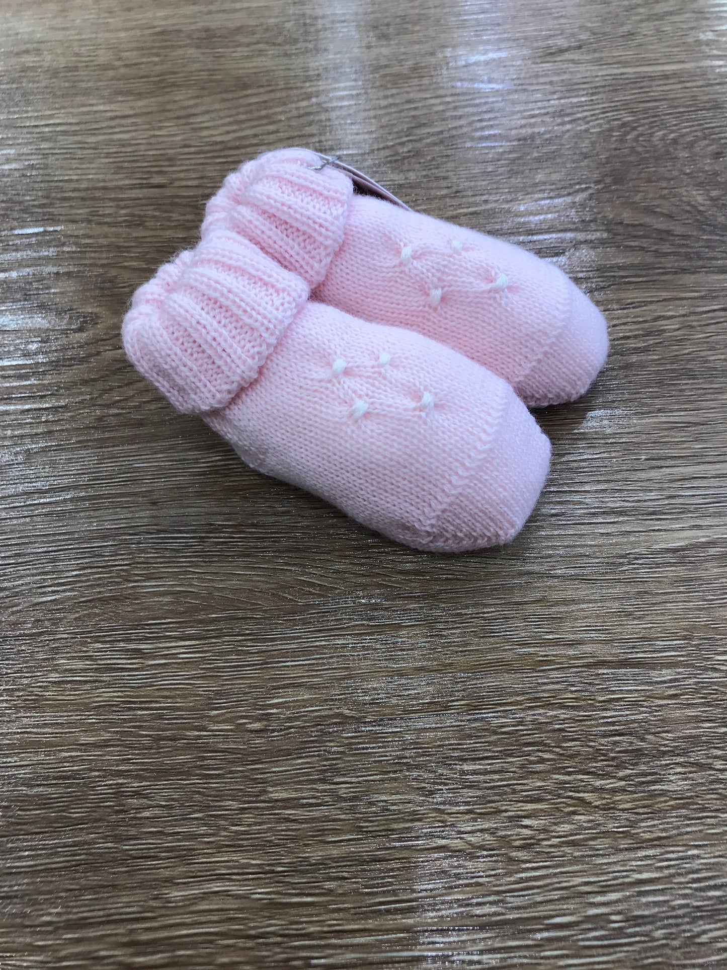 Babbucce Baby Lord in lana rosa con punto smock panna
