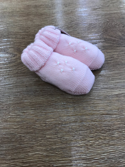 Babbucce Baby Lord in lana rosa con punto smock panna