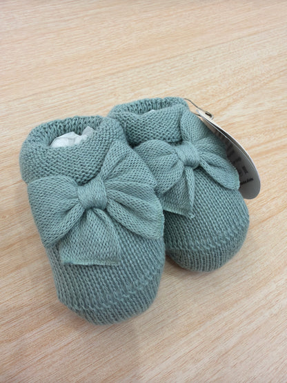Babbucce Baby Lord in filo verde con fiocco sul davanti
