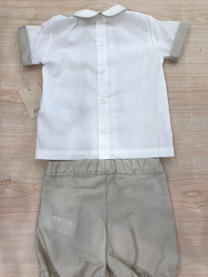 Completo Pure due pezzi in cotone camicia mezza manica con profilo tortora con bottoncini con bermuda a sbuffo