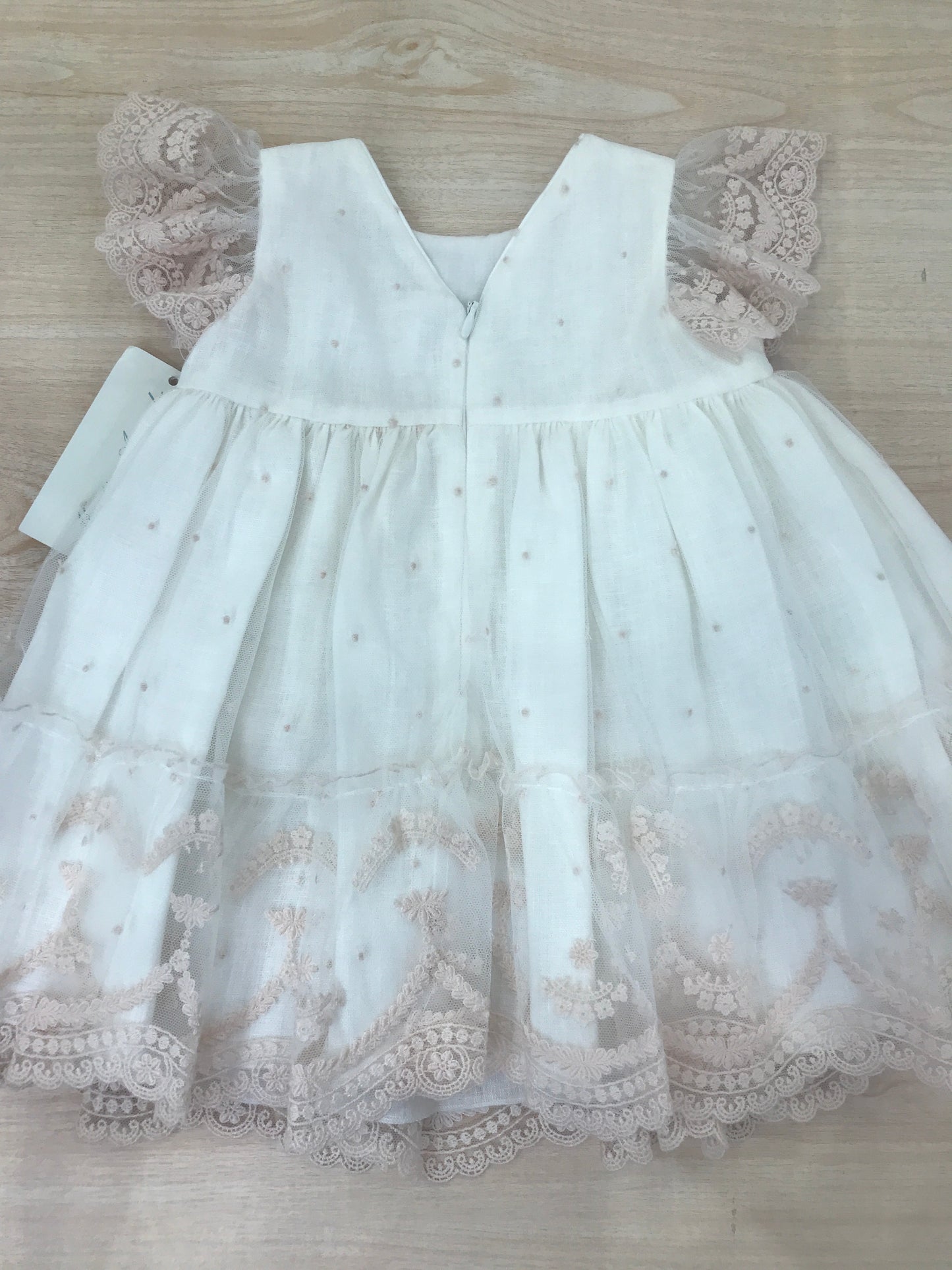 Abito Martin Aranda in cotone con piccoli pois con tulle rifinito da pizzo smanicato con rusche