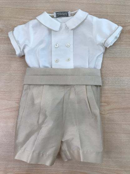Completo Crochette in cotone camicia mezza manica con bottoncini sul davanti con pantalone all'inglese con fascia di pieghe sul davanti