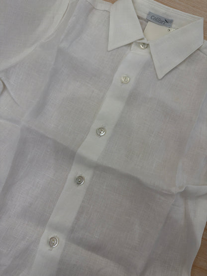 Camicia Colibrì in lino mezza manica con collo a punta e bottoncini sul davanti