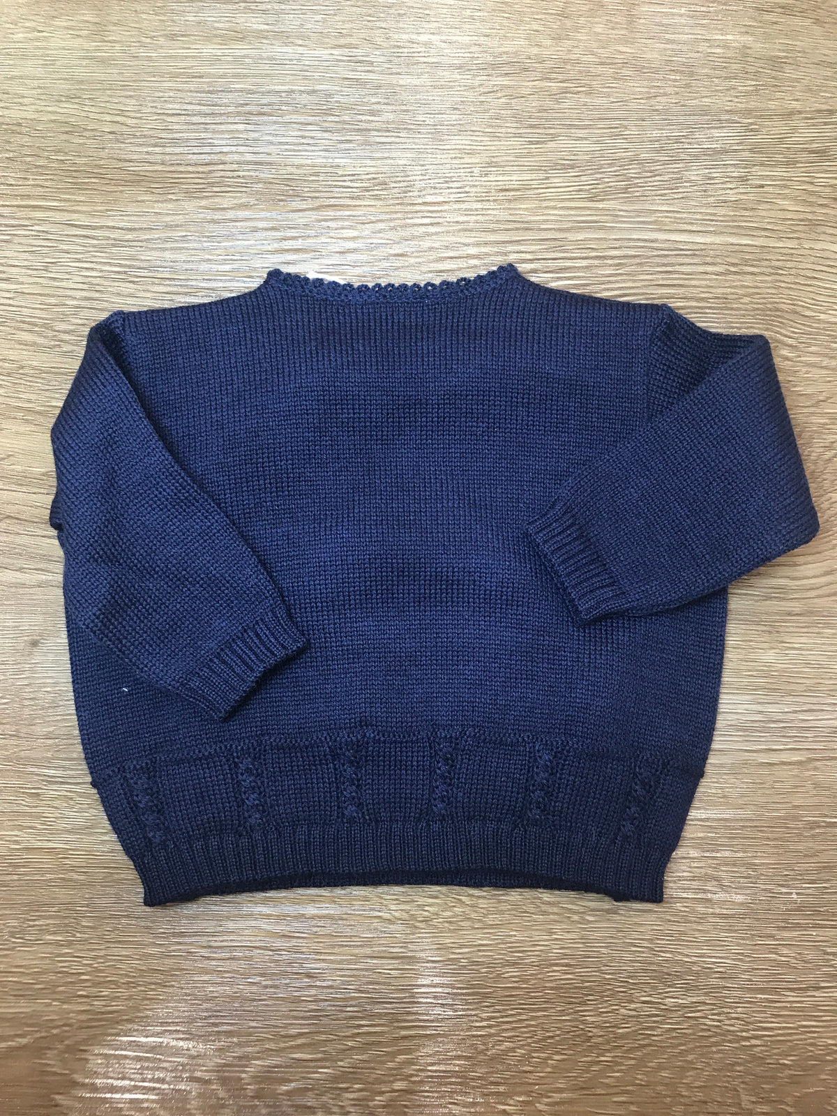Cardigan Baby Lord in lana blu scuro ad incrocio con piccoli bottoncini