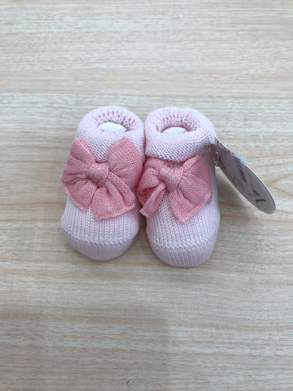 Babbucce Baby Lord in filo rosa con fiocco corallo sul davanti