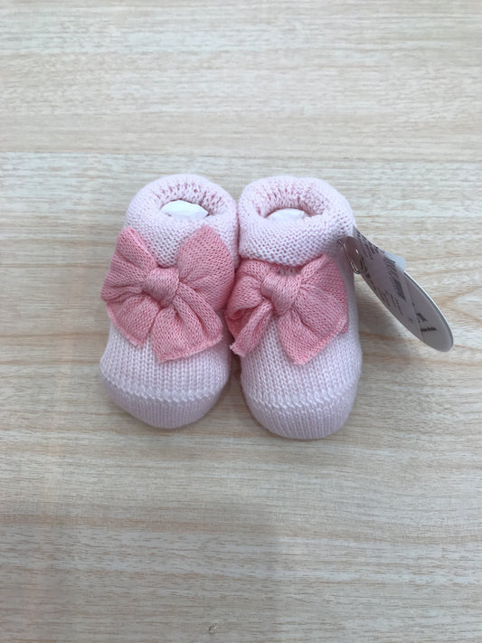 Babbucce Baby Lord in filo rosa con fiocco corallo sul davanti