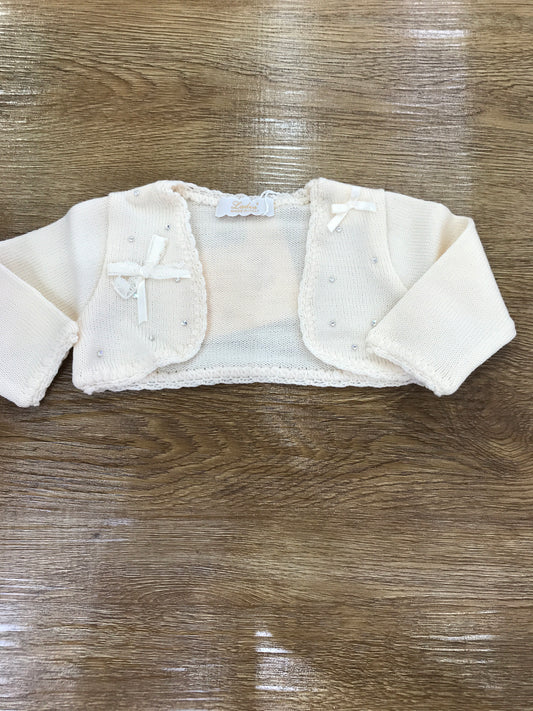 Cardigan Ladia in lana panna con applicazione di brillantini e fiocchetti