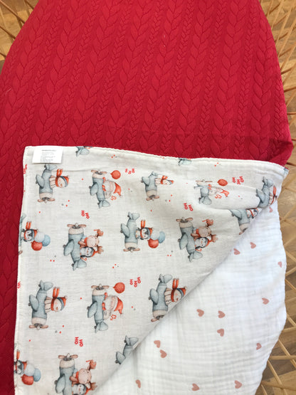 Coperta Nannafrufru in lana con trecce e l'interno con rivestimento in mussola di cotone a fantasia