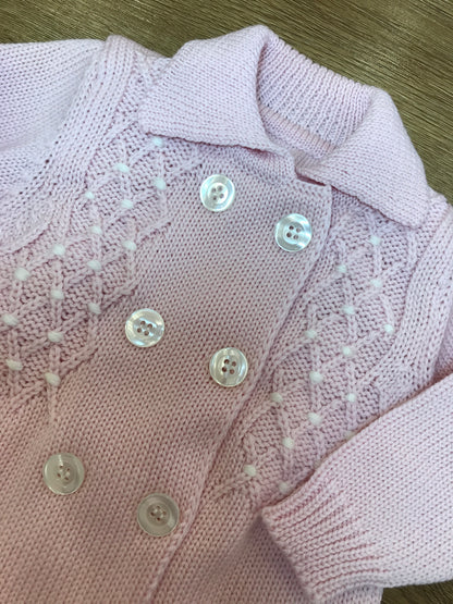 Cappotto Bebè di Almy in lana doppiopetto con lavorazione di punto smock sul davanti