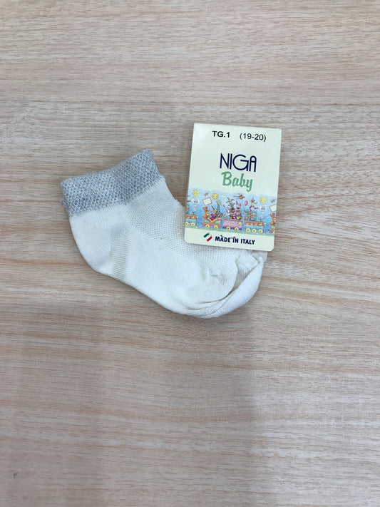 Calzino Niga Baby in filo bianco con bordo grigio brillantinato