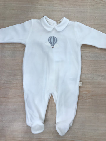 Tutina Baby Gi in ciniglia panna intera con mongolfiera ricamata