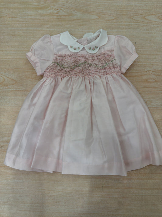 Abito Les Enfants de Gisele mezza manica a sbuffo con colletto con rose e corpetto ricamato  con punto smock e rose