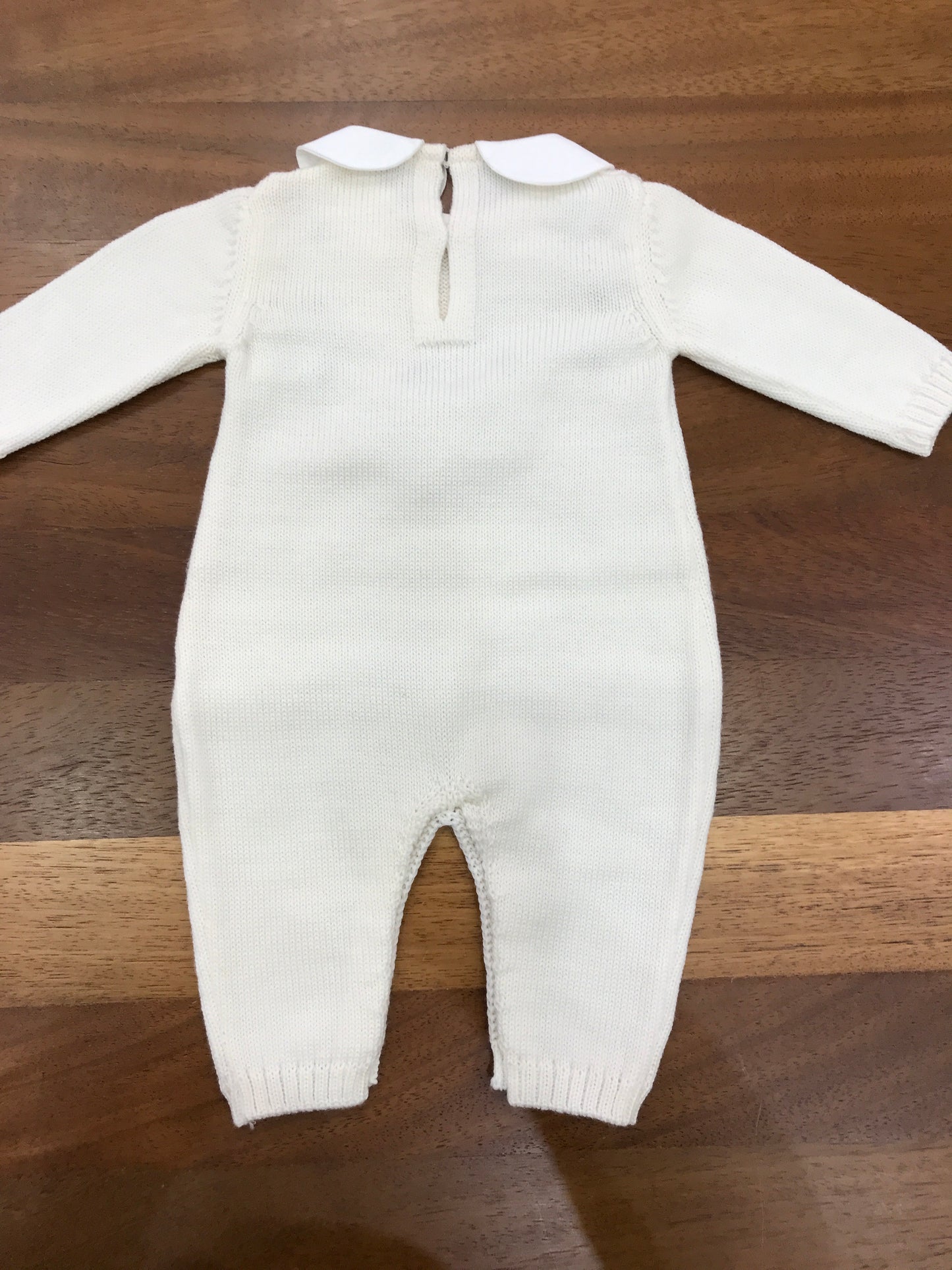 Tutina Baby Lord in lana panna manica lunga con pois e fiocco tortora