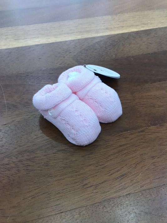 Babbucce Baby Lord in filo rosa con lavorazione di trecce sul davanti e bottoncino laterale