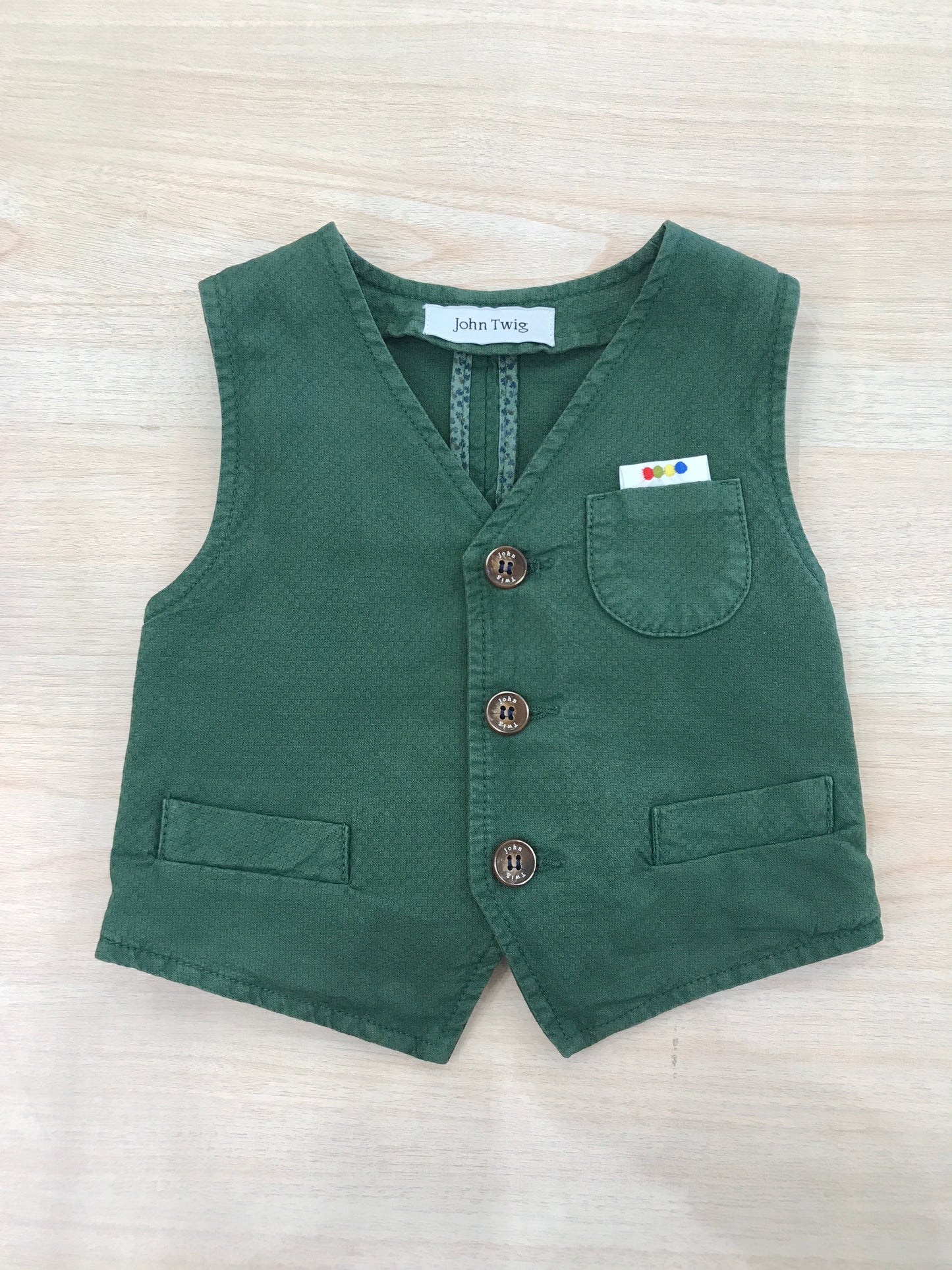 Gilet John Twig in cotone verde con tasche e bottoncini