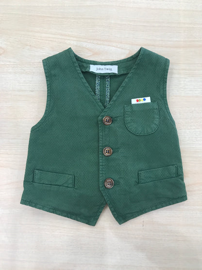 Gilet John Twig in cotone verde con tasche e bottoncini
