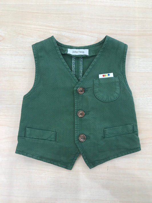 Gilet John Twig in cotone verde con tasche e bottoncini