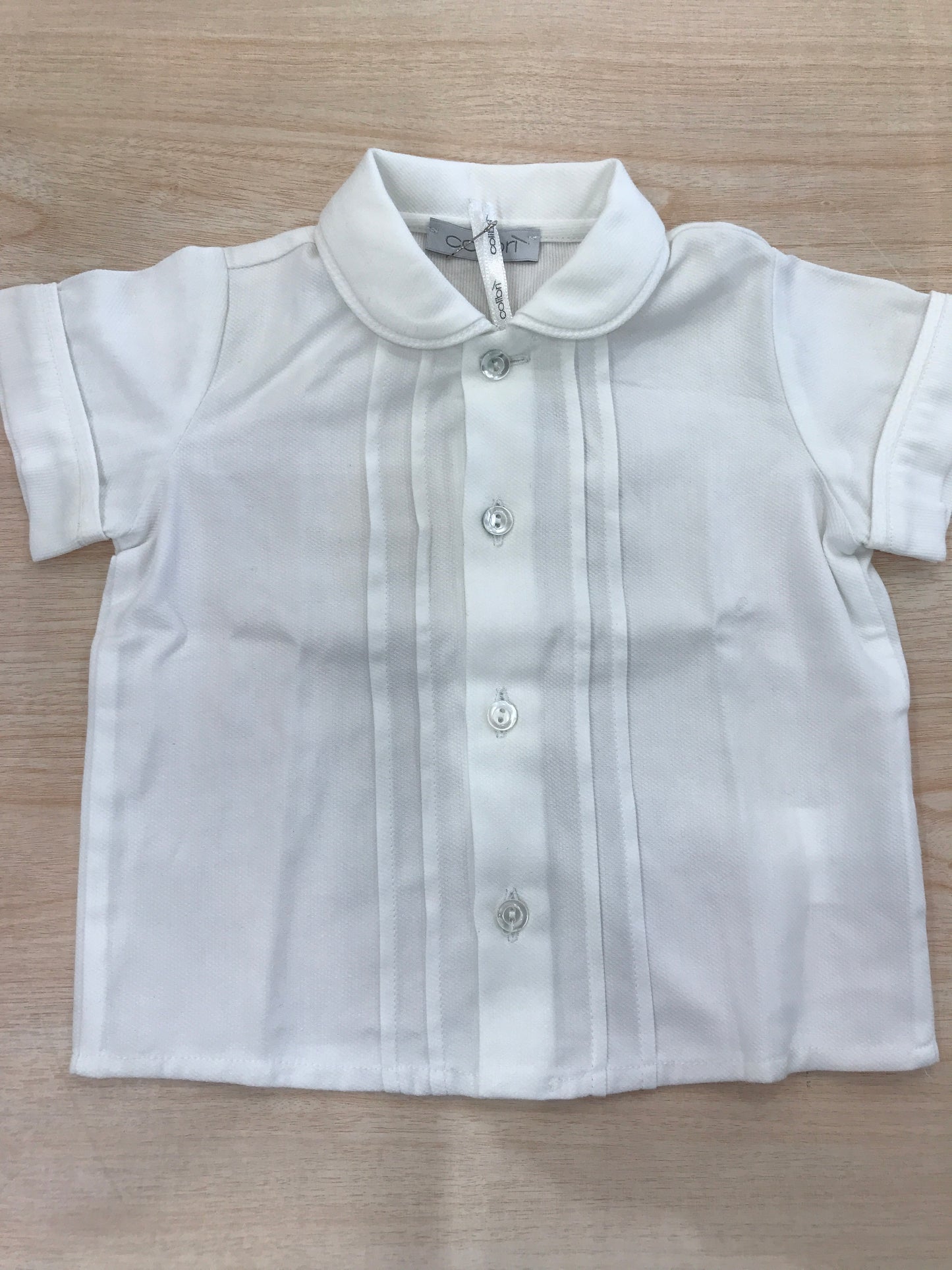 Camicia Colibrì mezza manica bianca con pieghe sul davanti colletto tondo rifinito in piquet
