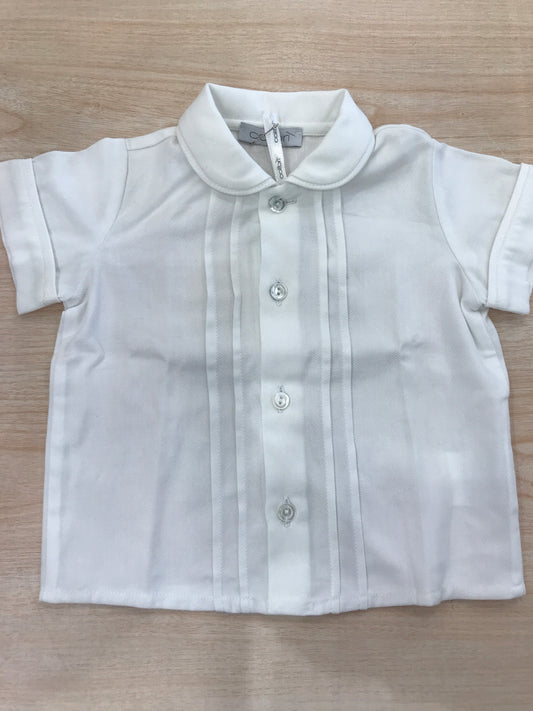 Camicia Colibrì mezza manica bianca con pieghe sul davanti colletto tondo rifinito in piquet
