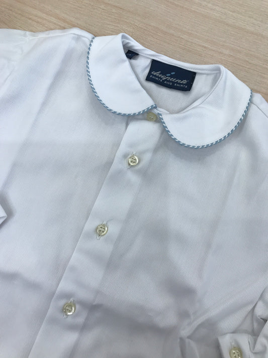 Camicia Duepunti bianca manica lunga con colletto tondo rifinito in celeste