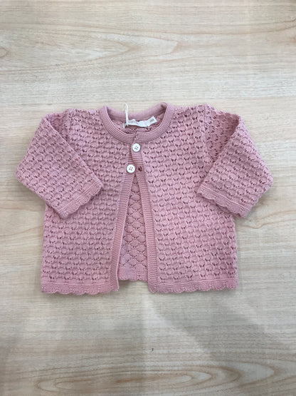 Cardigan PCS in filo rosa antico traforato con due piccoli bottoni