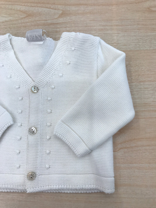Cardigan Paz Rodriguez in filo panna con bottoni in madre perla pois in rilievo bianchi