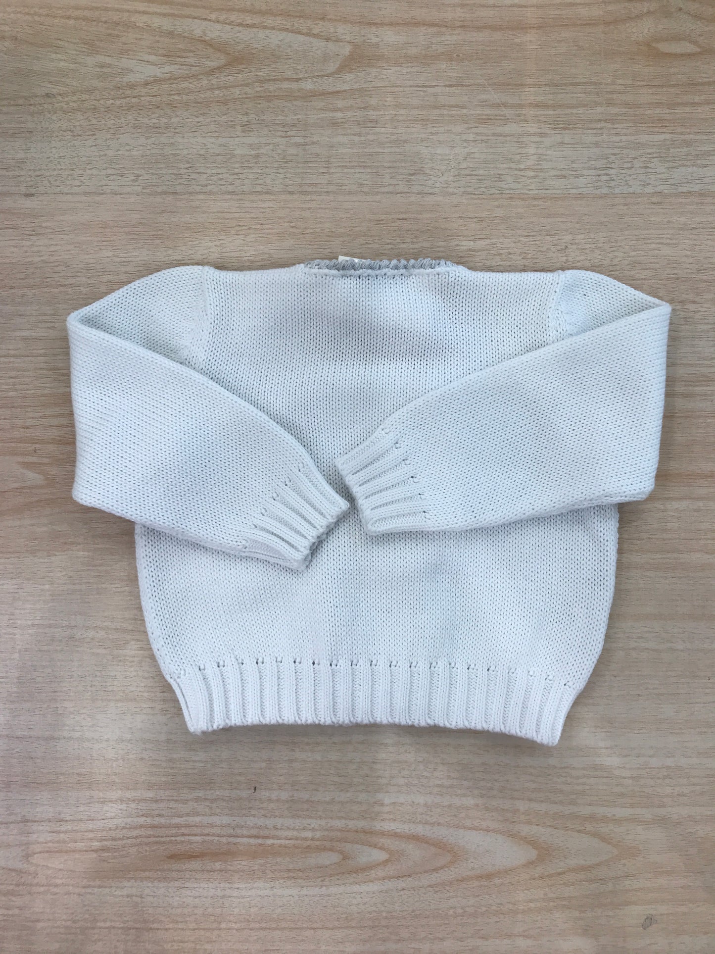 Cardigan Colibrì in filo bianco doppio petto con bottoncini e rifiniture grigie