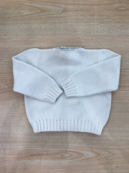 Cardigan Colibrì in filo bianco doppio petto con bottoncini e rifiniture grigie