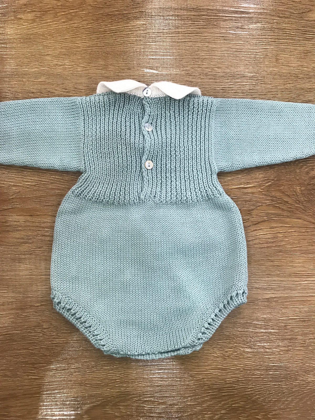 Pagliaccetto Fofettes in lana con colletto bianco e pois ricamati sul davanti