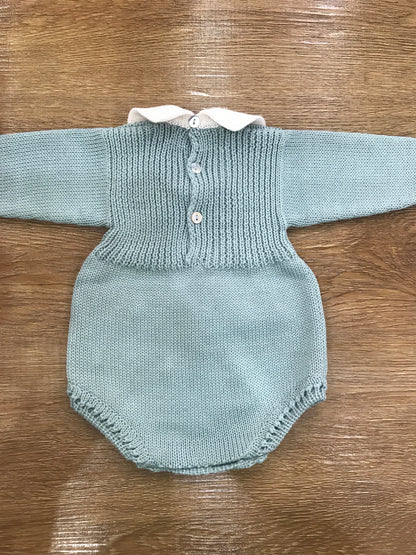 Pagliaccetto Fofettes in lana con colletto bianco e pois ricamati sul davanti
