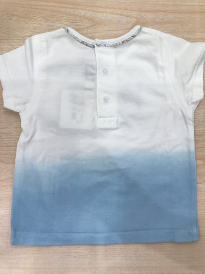 T-shirt Baby Dior mezza manica sfumata bianca e celeste con logo sul davanti