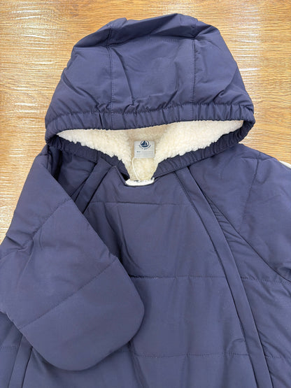 Eskimo Petit Bateau blu scuro con cappuccio e guantini con pelliccia interna