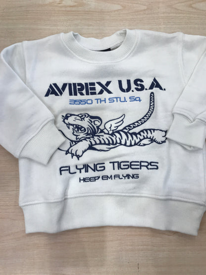 Felpa Avirex in cotone bianca manica lunga con disegno ricamato sul davanti