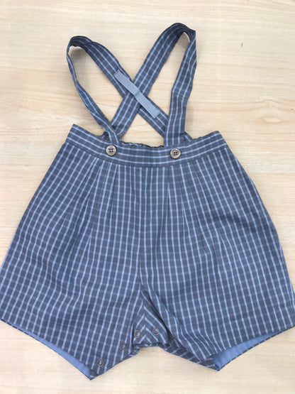 Pantalone Bonpoint in cotone a sbuffo con bretelle fantasia a quadretti