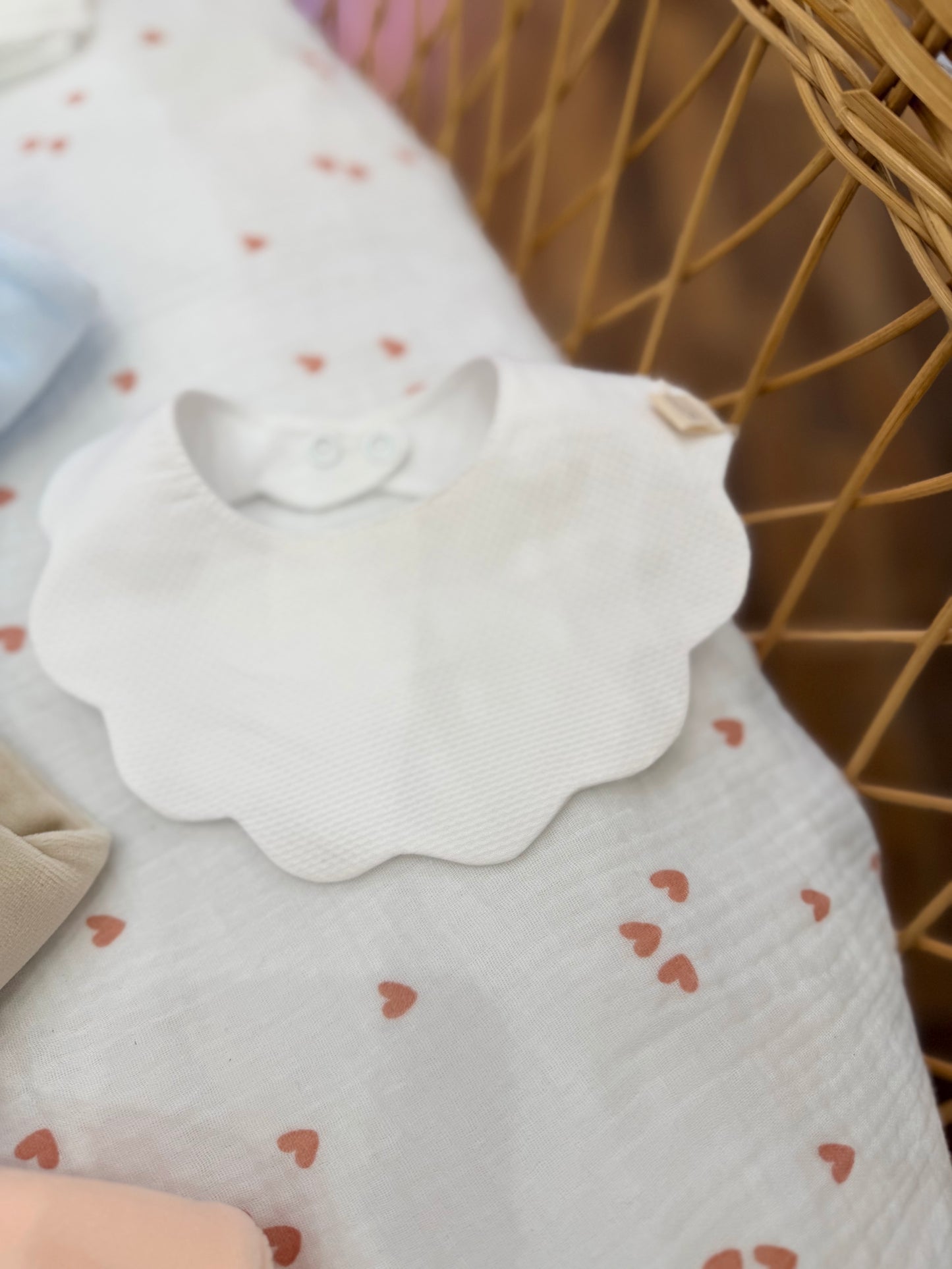 Coordinato nascita Baby Gi tutine in ciniglia con collo smerlato con bavetta e mussola