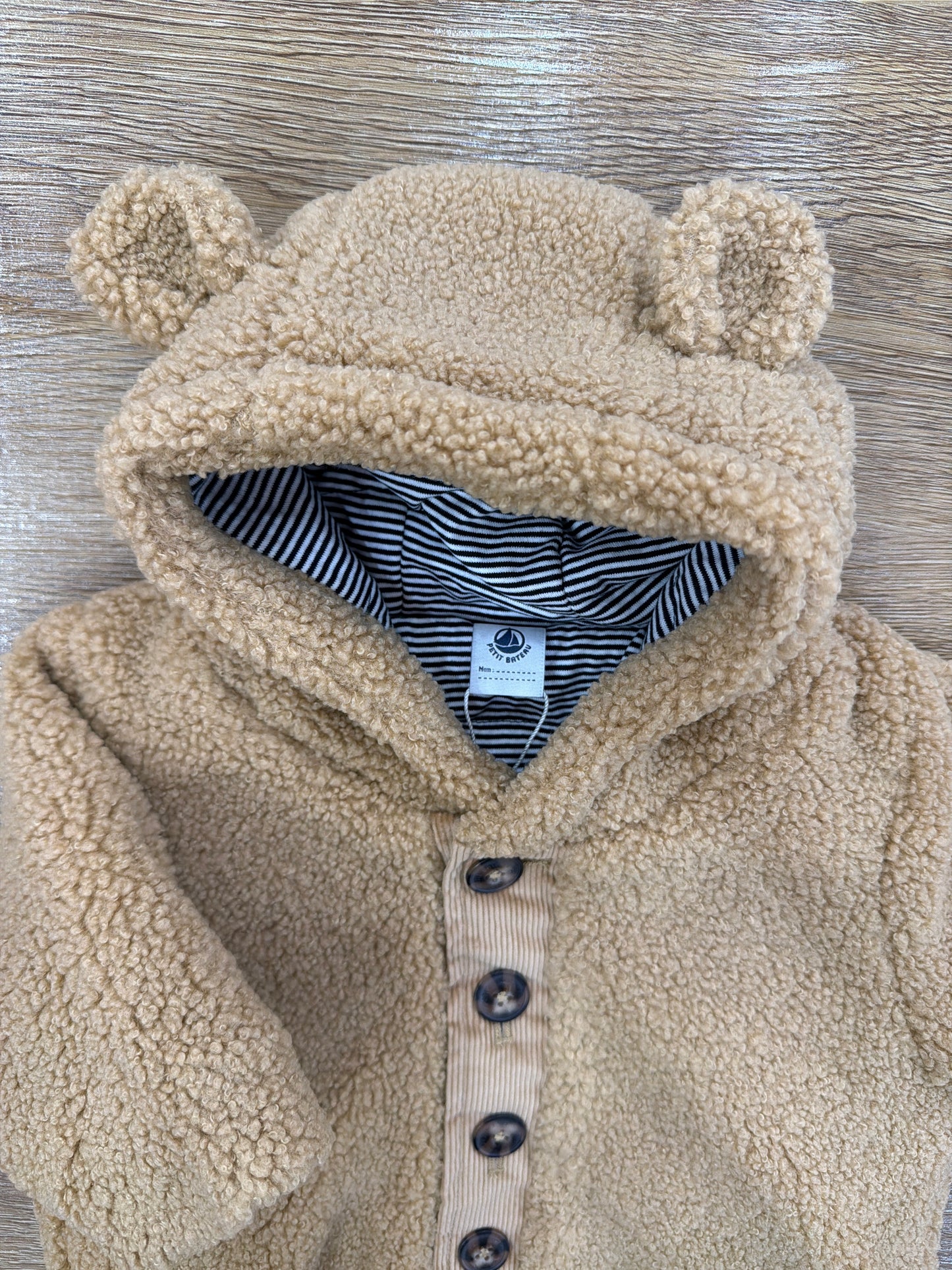 Cappotto Petit Bateau teddy peloso con bottoni e cappuccio con orecchie
