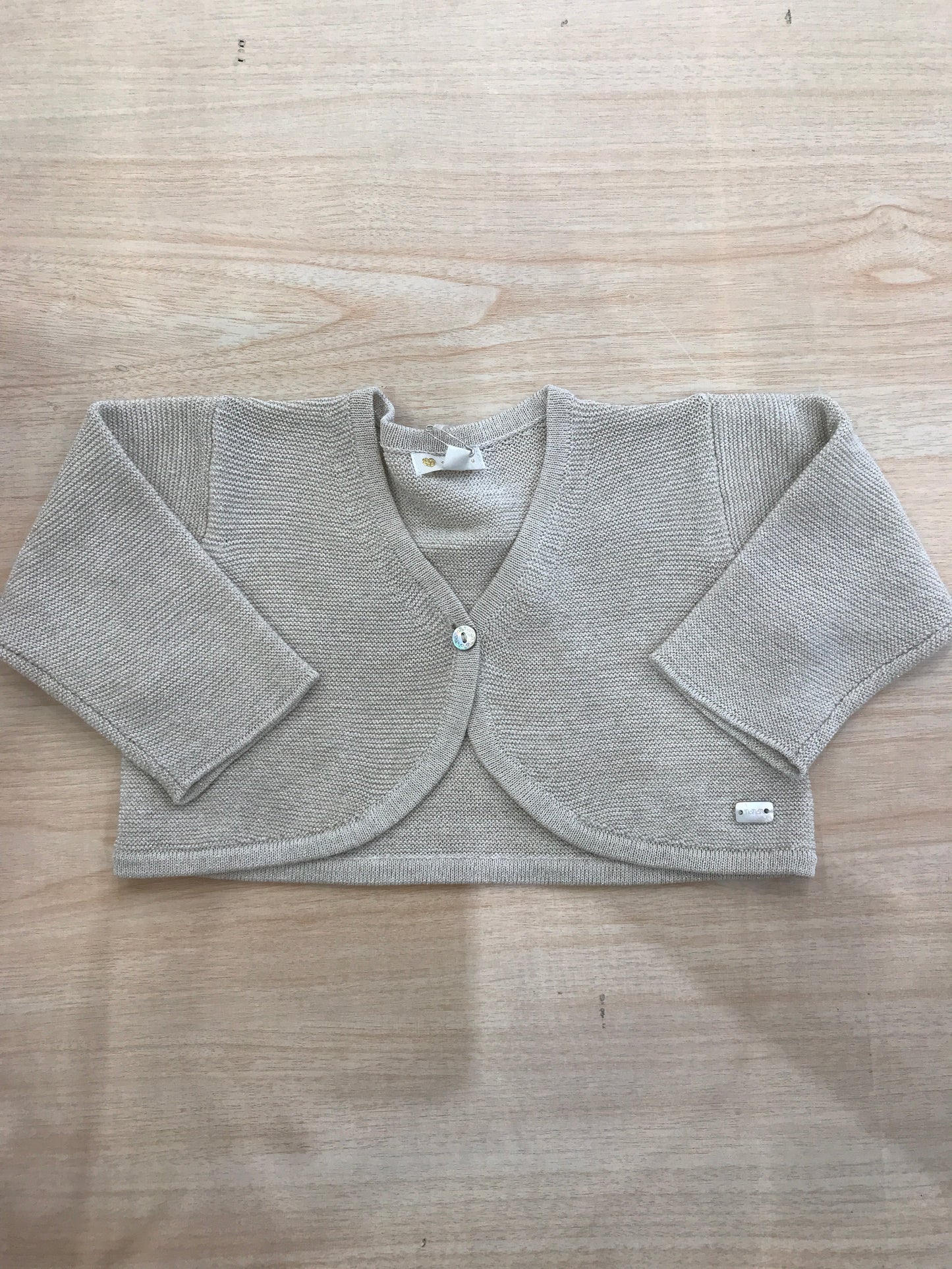 Cardigan Nanan in filo di cotone tortora brillantinato con bottoncino