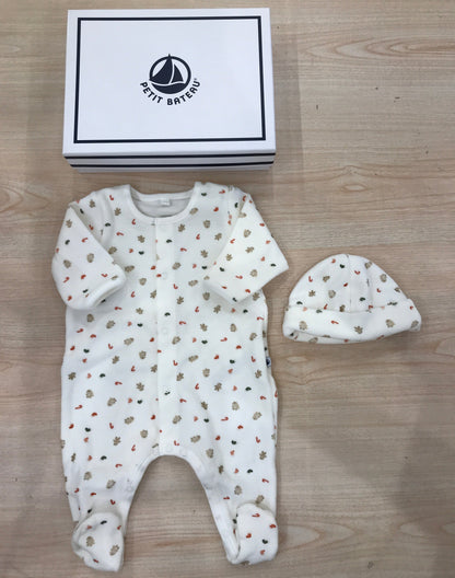 Set Petit Bateau natalizio in ciniglia tutina intera con cappellino