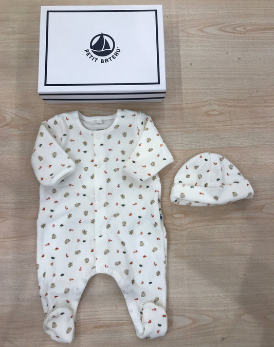 Set Petit Bateau natalizio in ciniglia tutina intera con cappellino